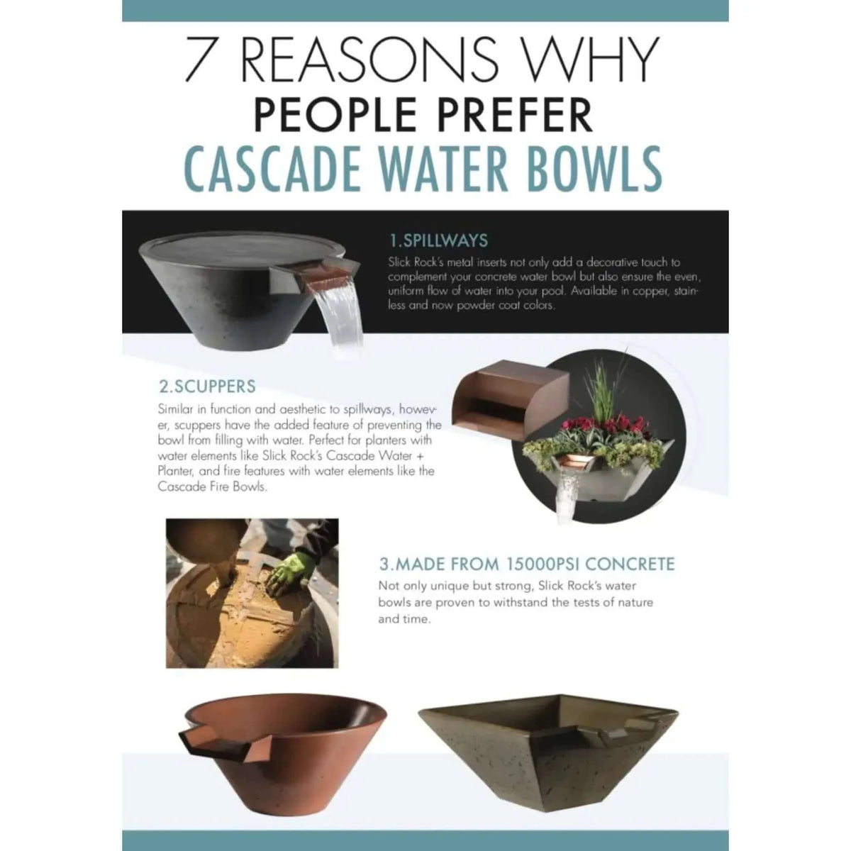 Slick Rock Concrete 34" Cascade Water + Fire Bowl Square