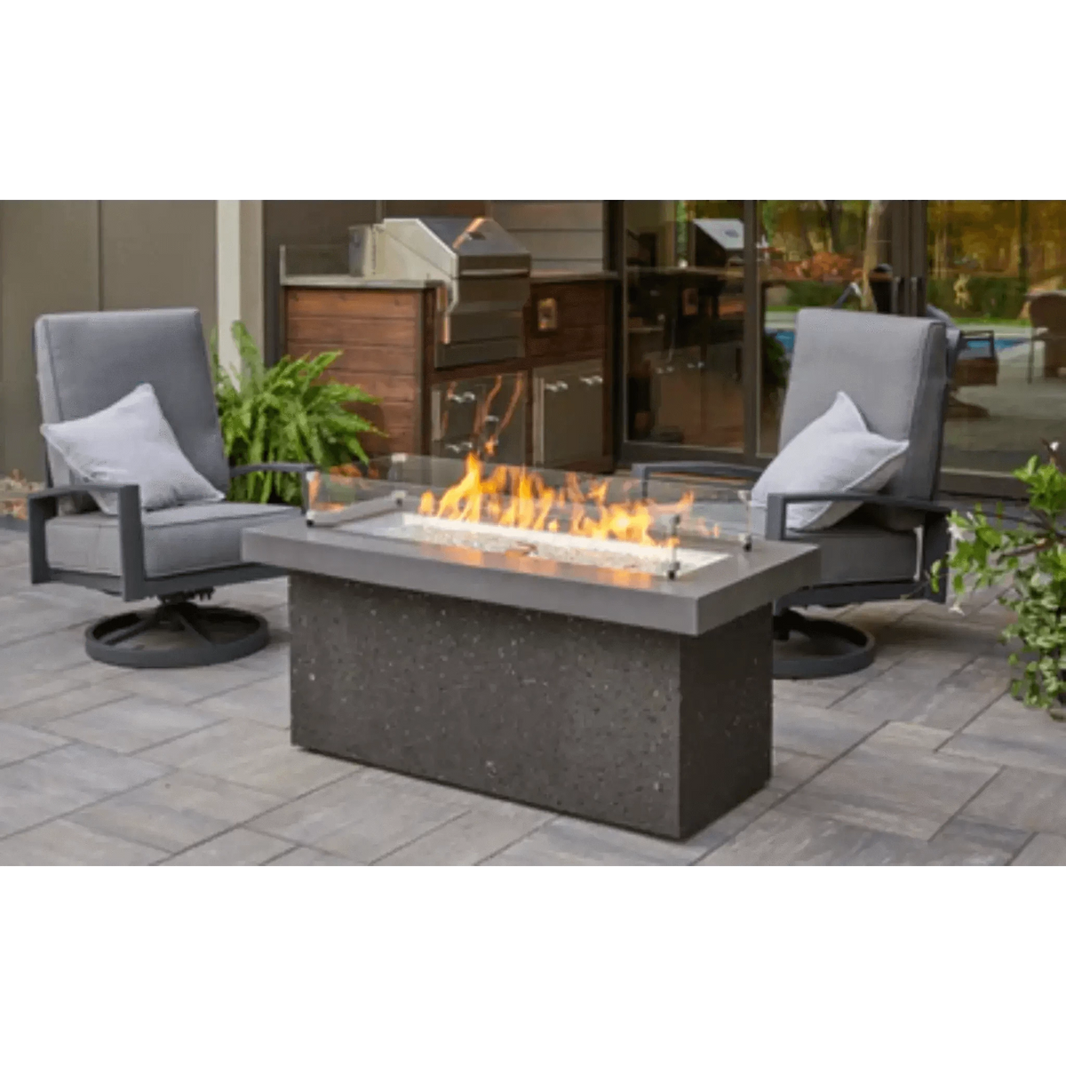 Outdoor GreatRoom Key Largo Linear Gas Fire Pit Table-Grey