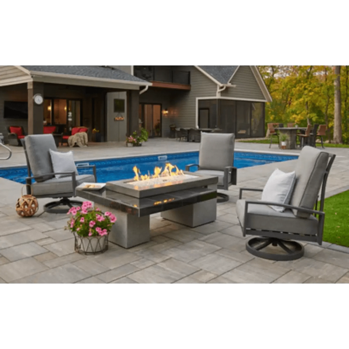 Outdoor GreatRoom Uptown Linear Gas Fire Pit Table-Iroko