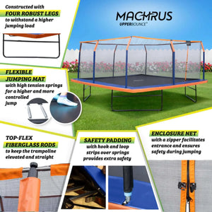 Machrus Upper Bounce Square Trampoline Set with Premium Enclosure and Safety Pad
