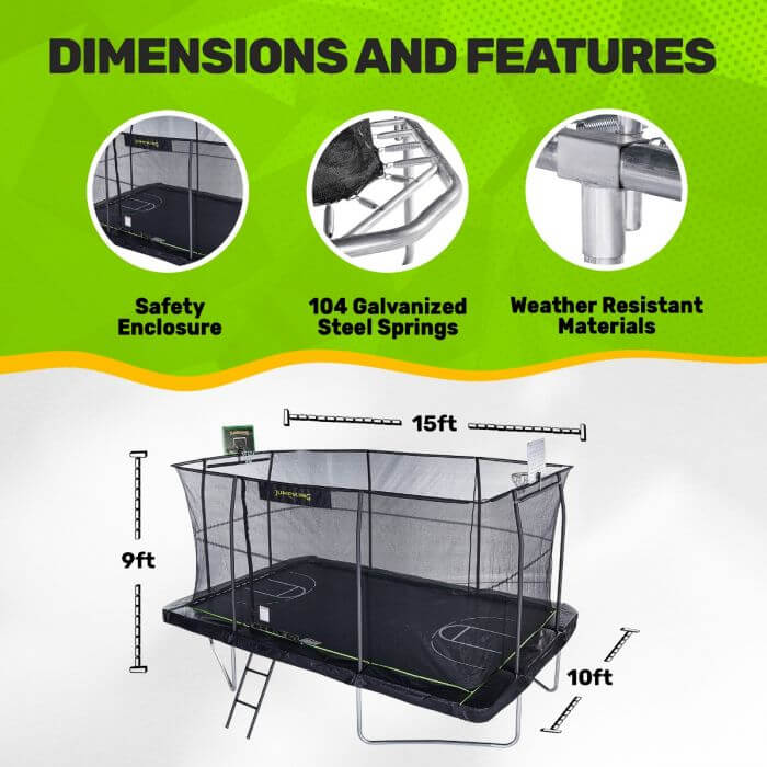 JumpKing 10' X 15' Rectangular Trampoline with Basketball Hoop and Ladder