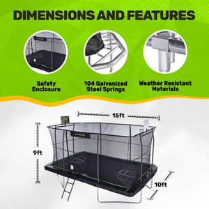 JumpKing 10' X 15' Rectangular Trampoline with Basketball Hoop and Ladder
