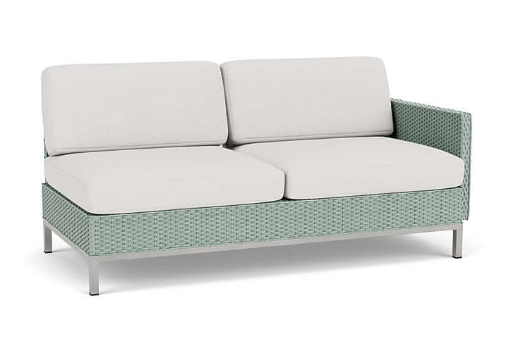 Lloyd Flanders Elements Left Arm Settee with Loom Arm and Back Sea Glass