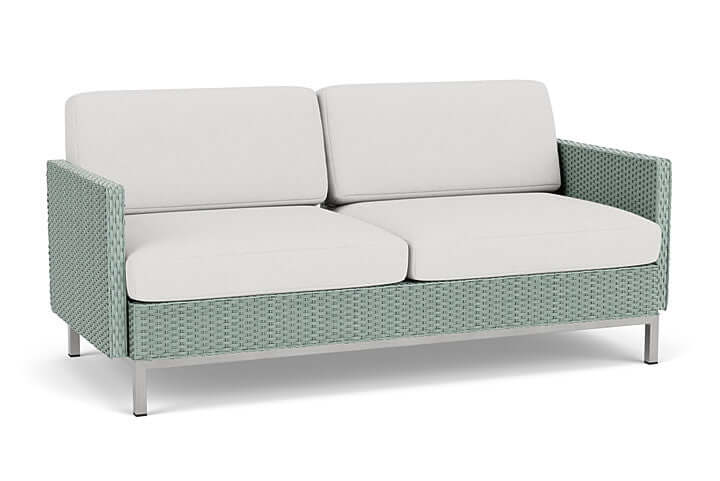 Lloyd Flanders Elements Settee with Loom Arms and Back Sea Glass