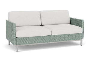 Lloyd Flanders Elements Settee with Loom Arms and Back Sea Glass