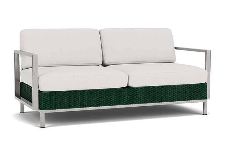 Lloyd Flanders Elements Settee with Stainless Steel Arms and Back Woodland