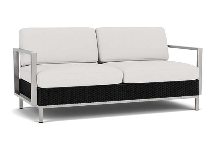 Lloyd Flanders Elements Settee with Stainless Steel Arms and Back Ebony