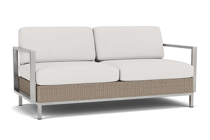 Lloyd Flanders Elements Settee with Stainless Steel Arms and Back French Beige