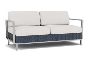 Lloyd Flanders Elements Settee with Stainless Steel Arms and Back Denim Blue