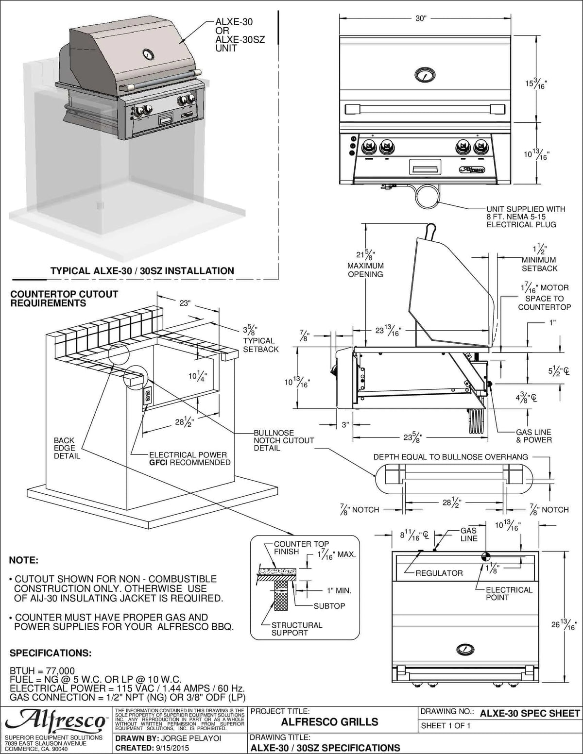 Alfresco 30" Luxury Grill Built-In-Liquid Propane