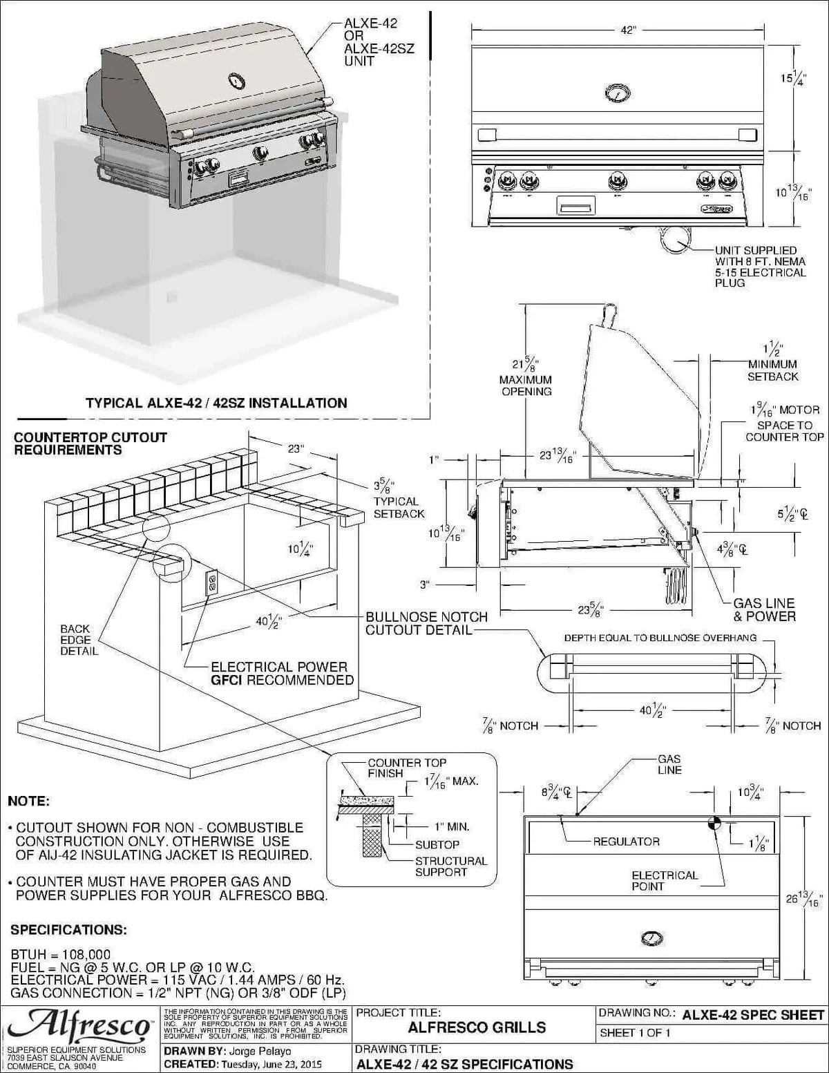 Alfresco 42" Luxury Grill Built-In-Liquid Propane