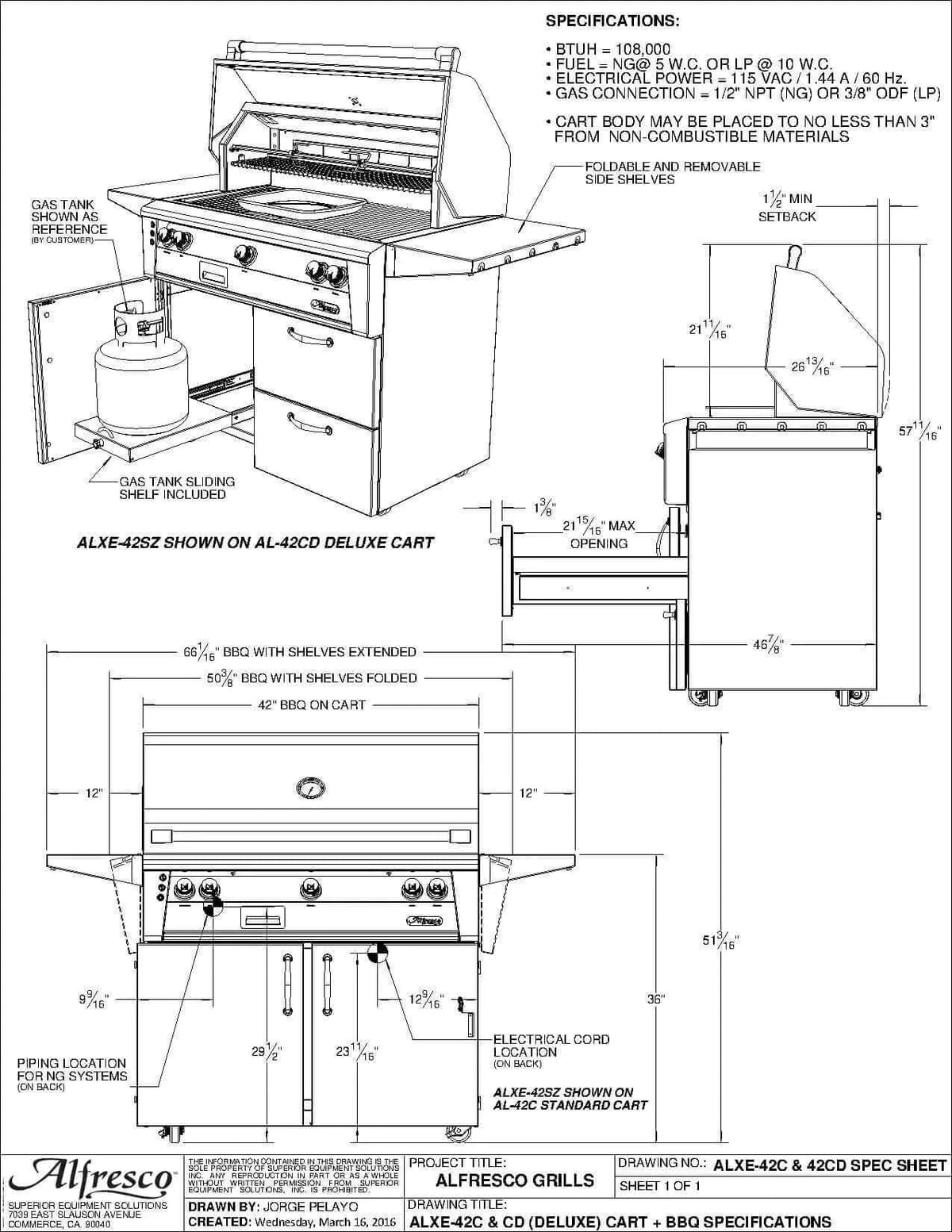 Alfresco 42" Luxury Freestanding Grill-Natural Gas