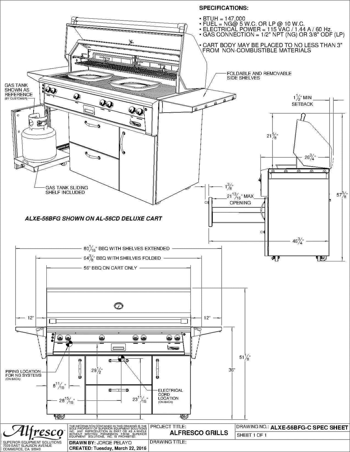 Alfresco 56" Luxury All Freestanding Grill-Liquid Propane