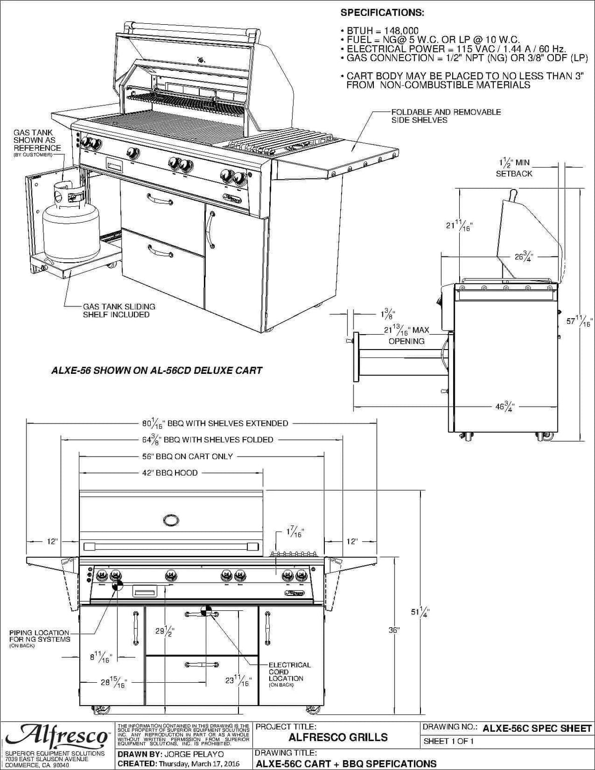 Alfresco 56" Deluxe Luxury Freestanding Grill-Natural Gas