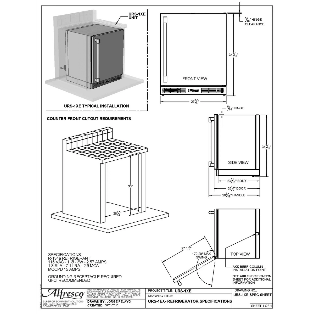 Alfresco Single Door Refrigerator-