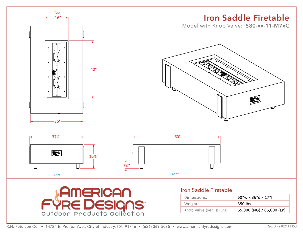 American Fyre Designs Iron Saddle Fire Table-Liquid Propane
