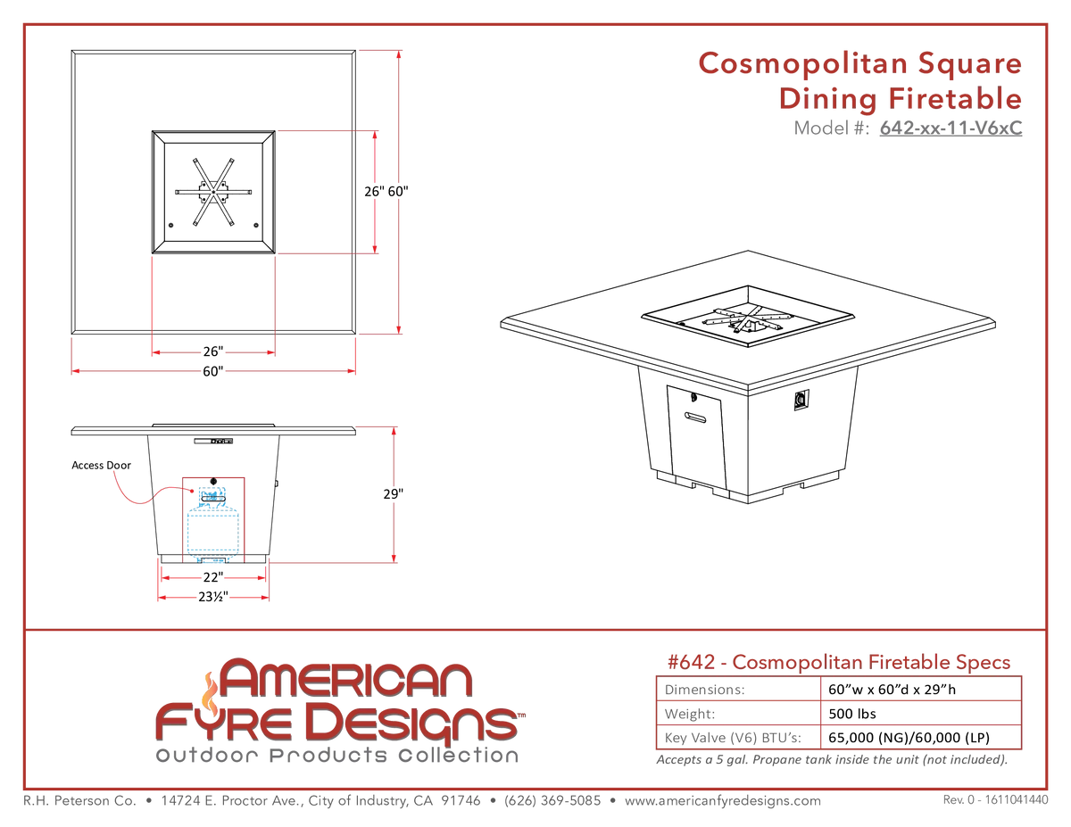 American Fyre Designs Cosmopolitan Square Dining Fire Table-Natural Gas