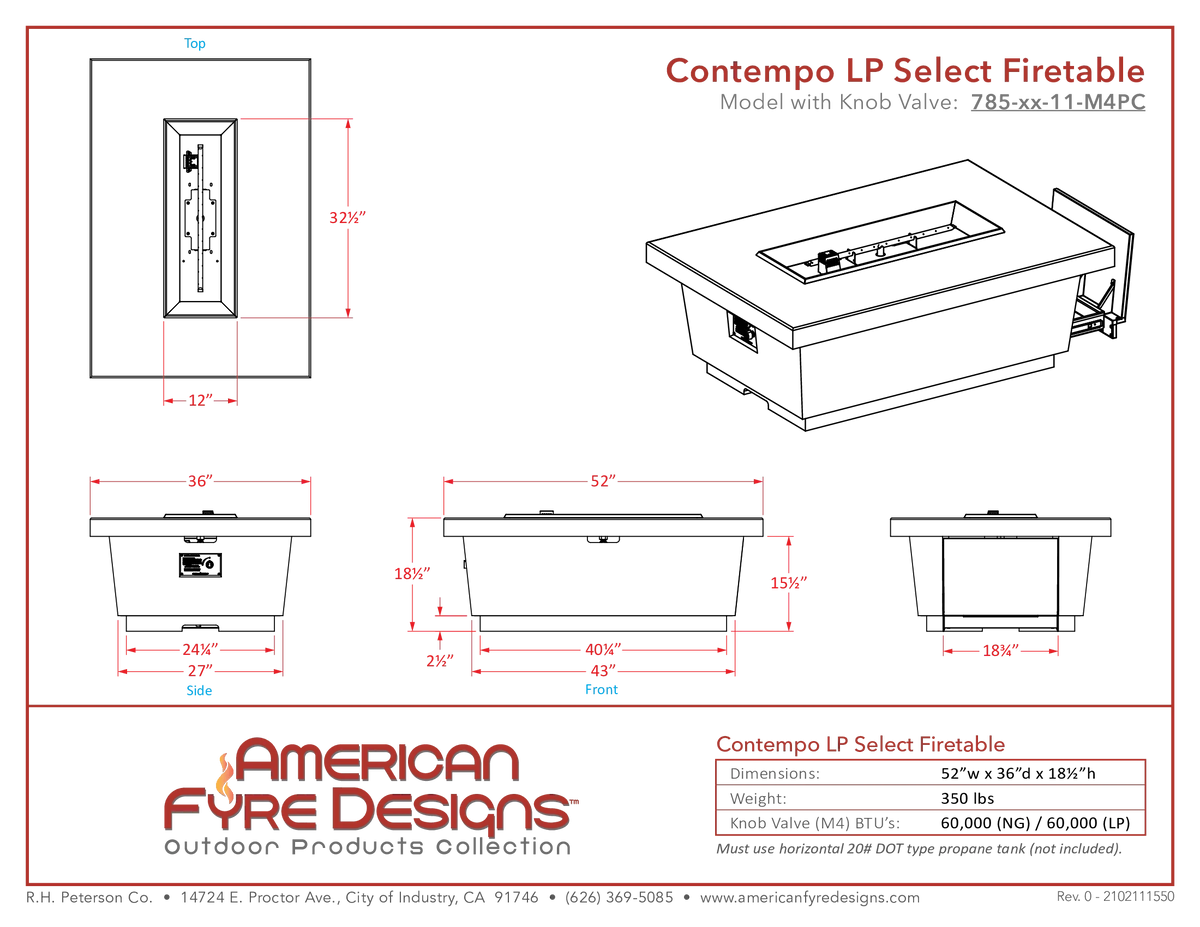 American Fyre Designs Contempo LP Select Firetable-Natural Gas