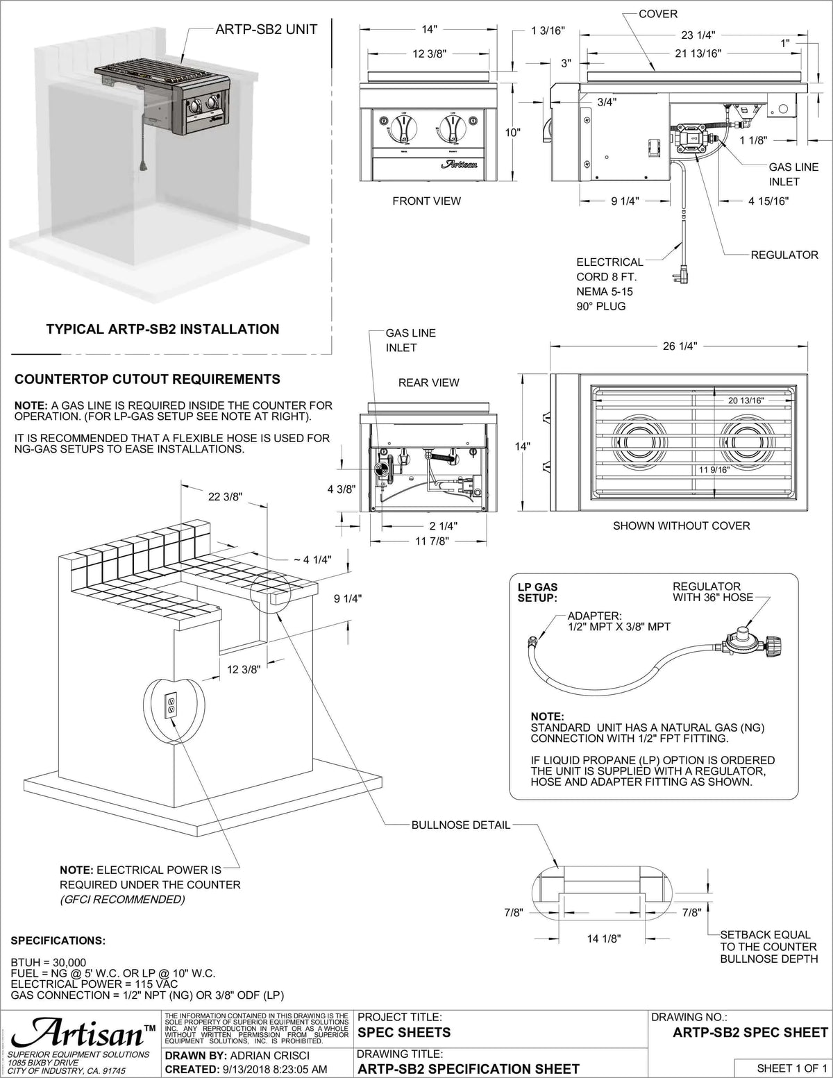 Artisan Built-In Double Side Burner-Liquid Propane
