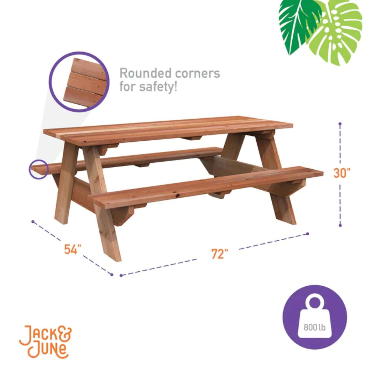 Jack and June Rectangular Adult Picnic Table-