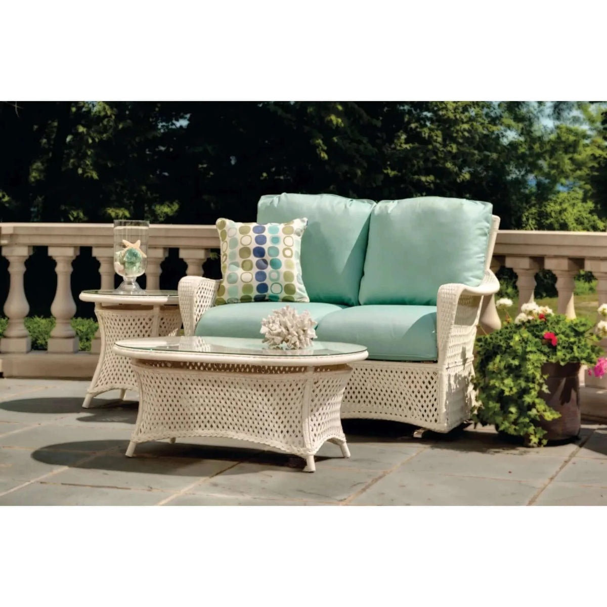 Lloyd Flanders Grand Traverse Loveseat Glider-Caramel Sunloom Vinyl