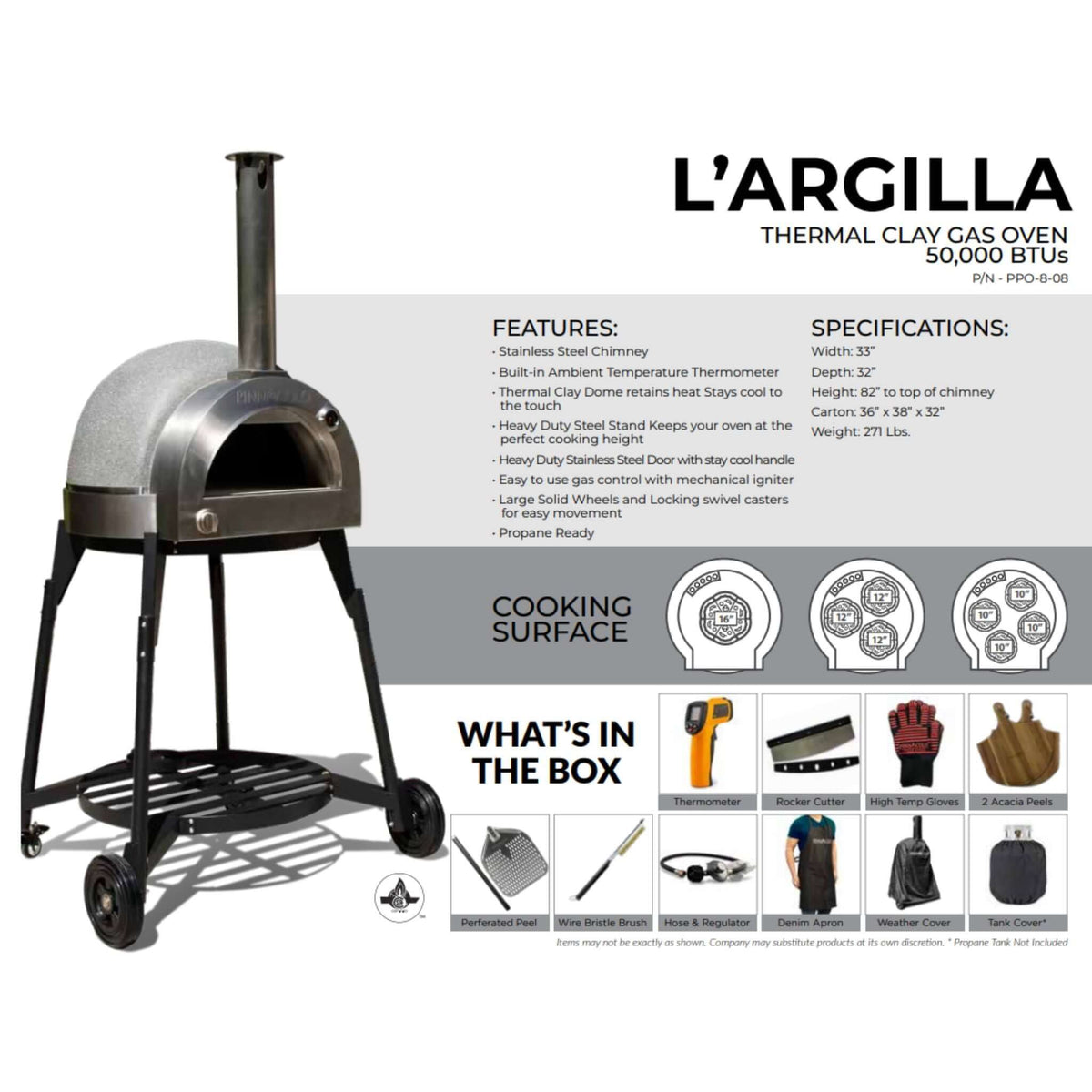 Pinnacolo L'Argilla Thermal Clay Gas Pizza Oven-