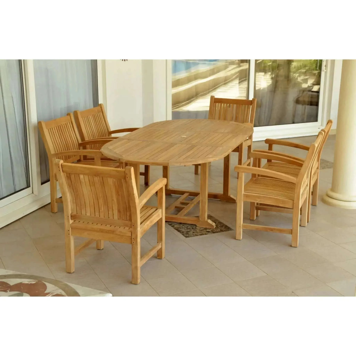 Anderson Teak Bahama Sahara Armchair 7-Pieces 87" Oval Dining Set