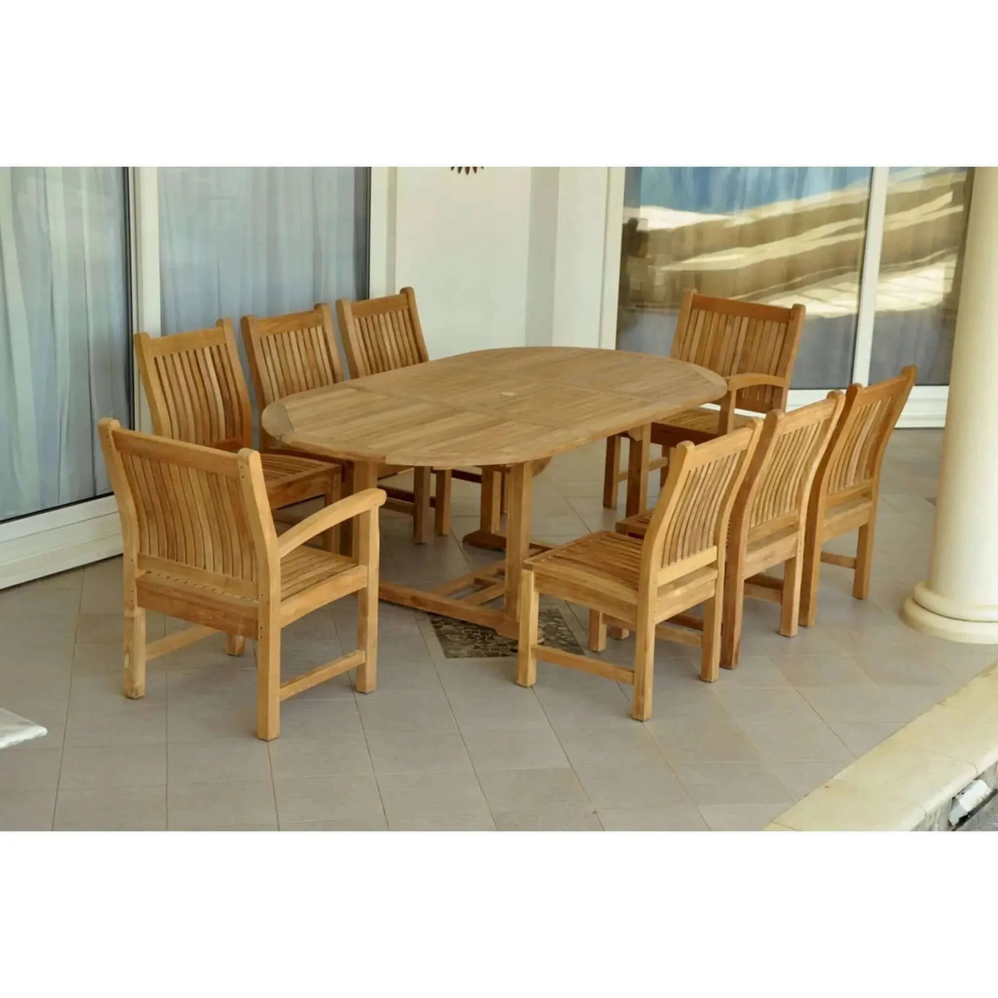 Anderson Teak Bahama Sahara Side Chair 7-Pieces 87" Oval Dining Set