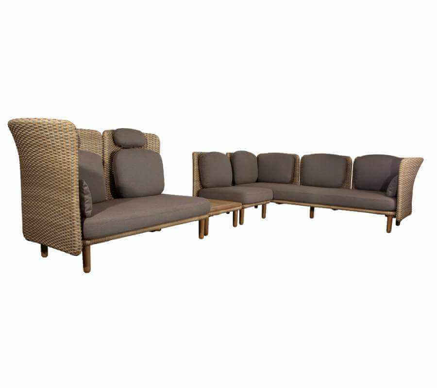 Cane-Line Arch Corner Sofa W/Low & High Backrest & Table-Natural/Taupe Cane-line Flat Weave