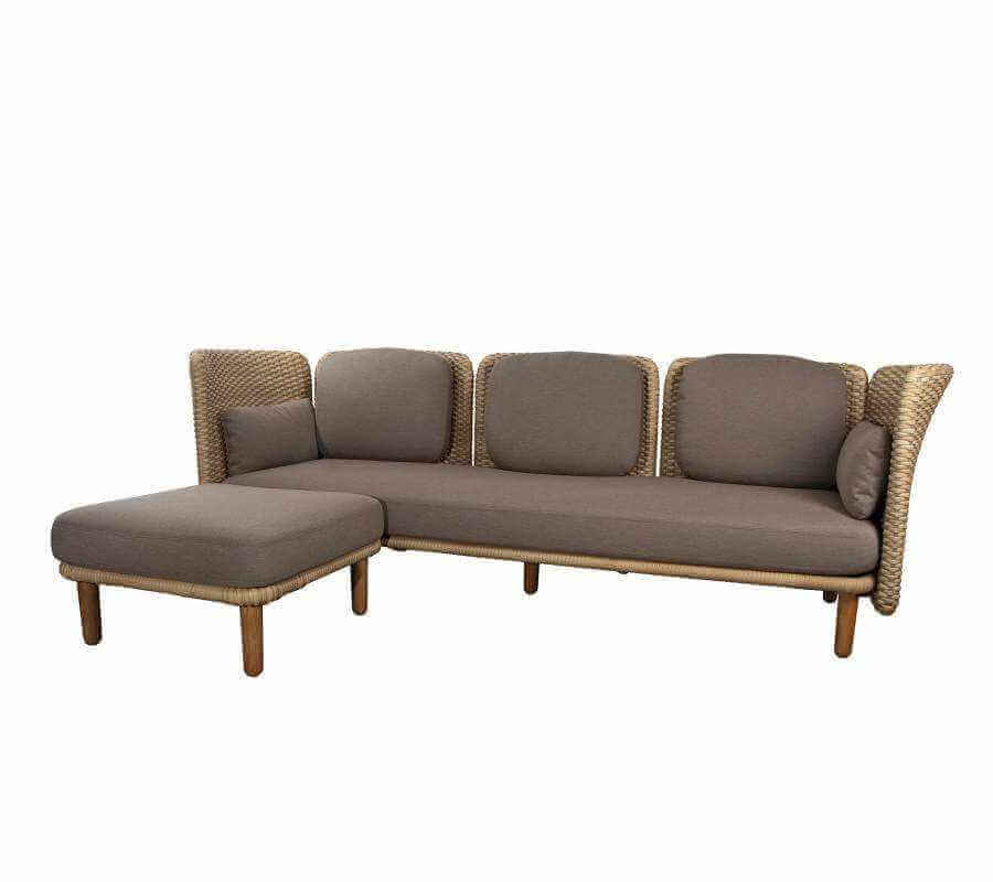 Cane-Line Arch 3-Seat. Sofa Low Arm/Backrest & Chaise Lounge-Natural/Taupe Cane-line Flat Weave
