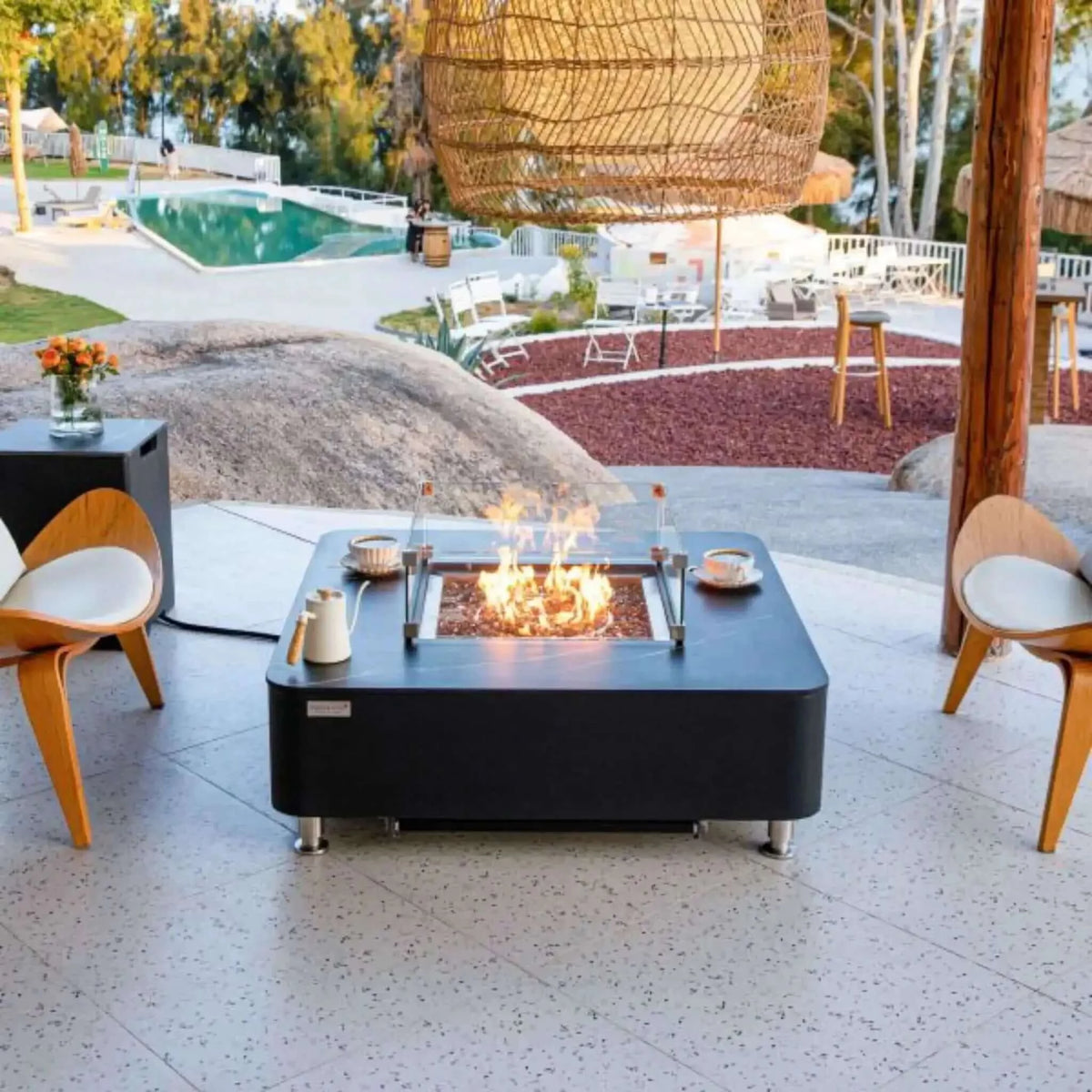 Elementi Plus Annecy Marble Porcelain Fire Table