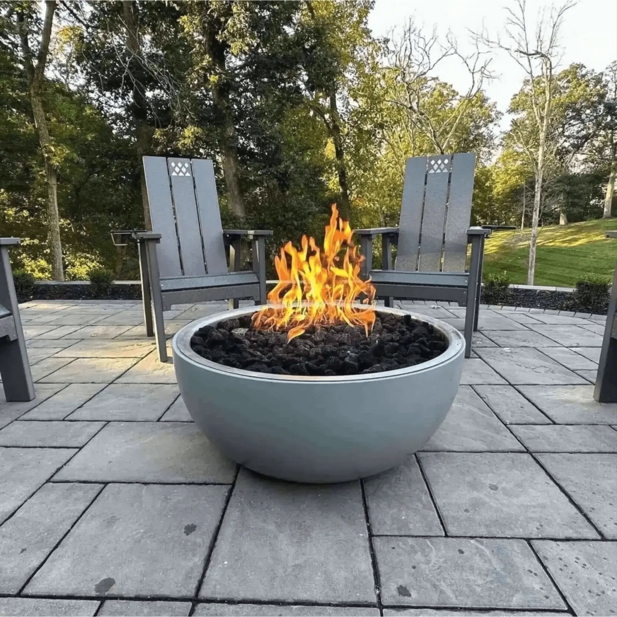 HPC Fire 35" Aluminum Spun Fire Bowl - Concrete Finish, Torpedo Burner