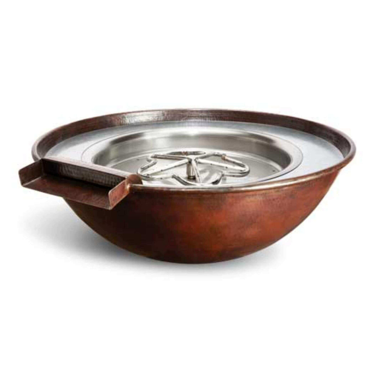 HPC Fire 31" Hammered Tempe Fire & Water Bowl - Copper Finish, Torpedo Burner
