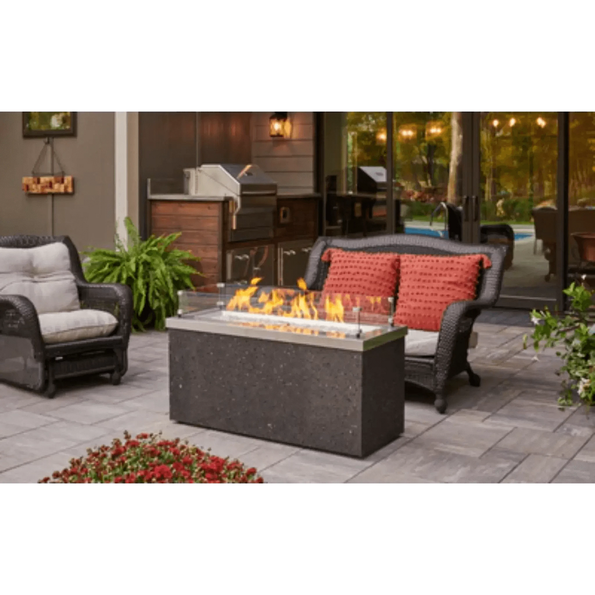 Outdoor GreatRoom Key Largo Linear Gas Fire Pit Table-Stainless Steel