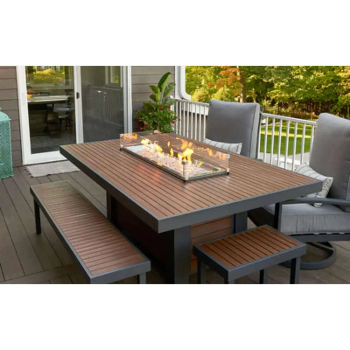 Outdoor GreatRoom Kenwood Linear Dining Height Gas Fire Pit Table-