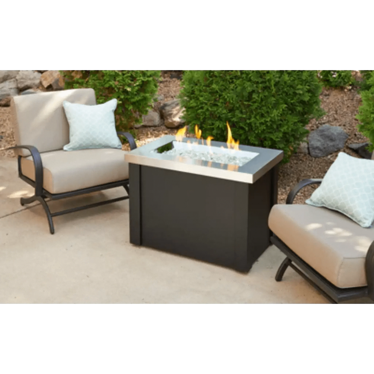 Outdoor GreatRoom Stainless Steel Providence Rectangular Gas Fire Pit Table-Natural Gas