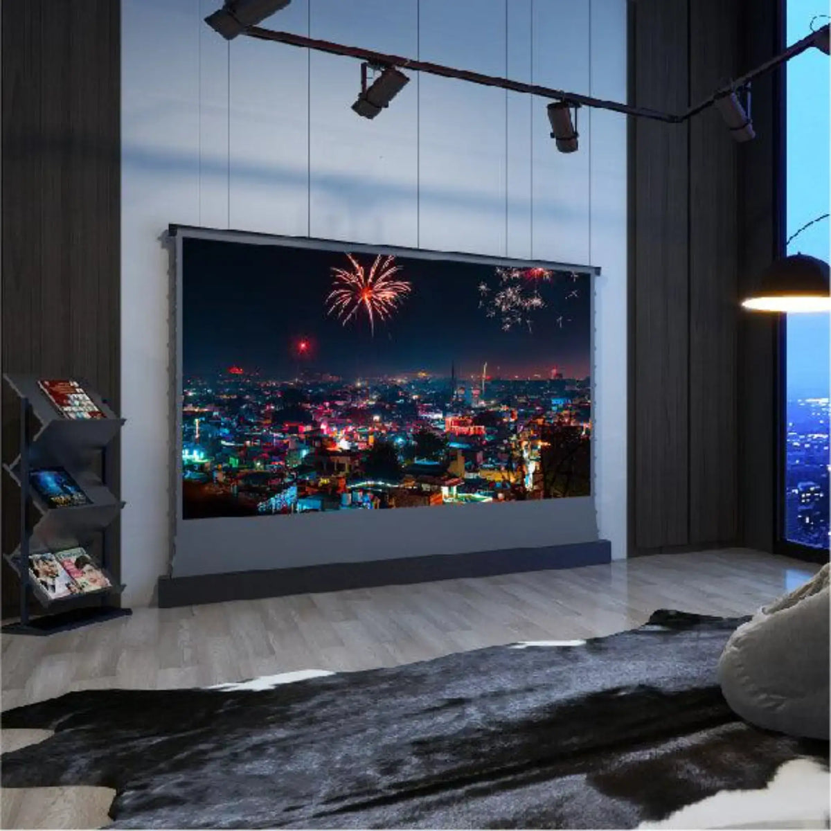 VIVIDSTORM S ALR P Motorized Tension Floor Rising Obsidian Long Throw ALR Perforated Projector Screen