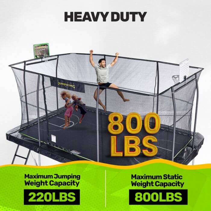 JumpKing 10' X 15' Rectangular Trampoline with Basketball Hoop and Ladder