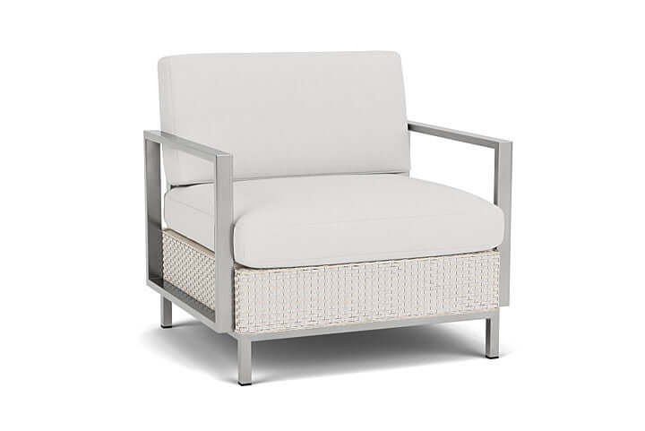 Lloyd Flanders Elements Lounge Chair with Stainless Steel Arms and Back Antique White