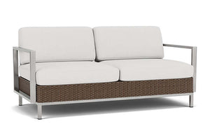 Lloyd Flanders Elements Settee with Stainless Steel Arms and Back Bark