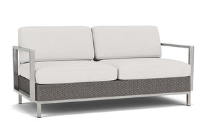 Lloyd Flanders Elements Settee with Stainless Steel Arms and Back Pewter