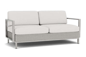Lloyd Flanders Elements Settee with Stainless Steel Arms and Back Platinum