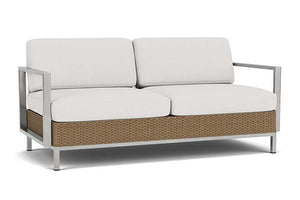 Lloyd Flanders Elements Settee with Stainless Steel Arms and Back Fawn