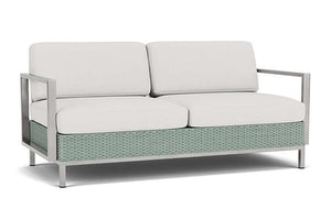 Lloyd Flanders Elements Settee with Stainless Steel Arms and Back Sea Glass
