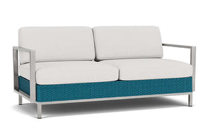 Lloyd Flanders Elements Settee with Stainless Steel Arms and Back Peacock
