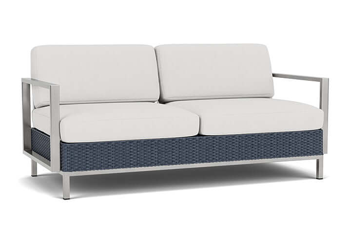 Lloyd Flanders Elements Settee with Stainless Steel Arms and Back Denim Blue