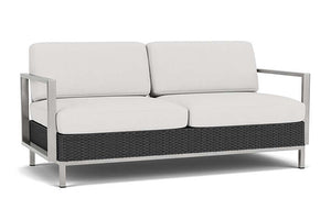 Lloyd Flanders Elements Settee with Stainless Steel Arms and Back Charcoal