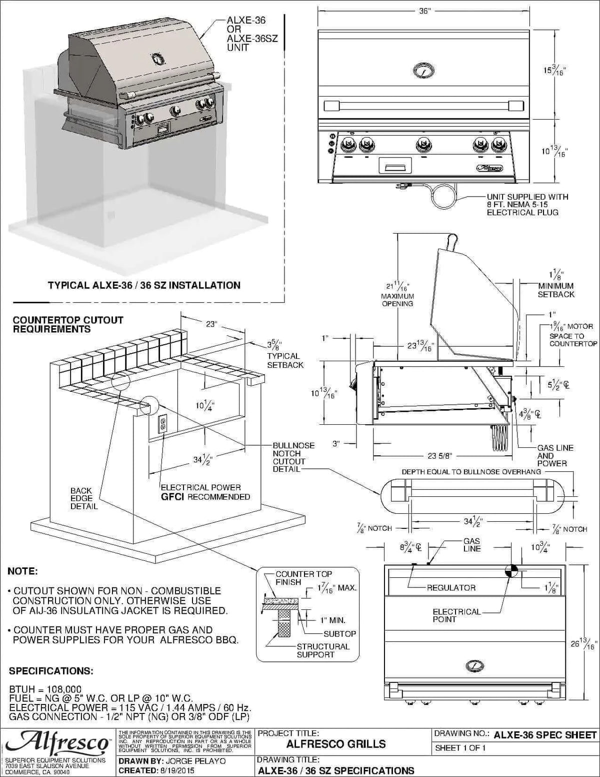 Alfresco 36" Luxury Grill Built-In-Liquid Propane