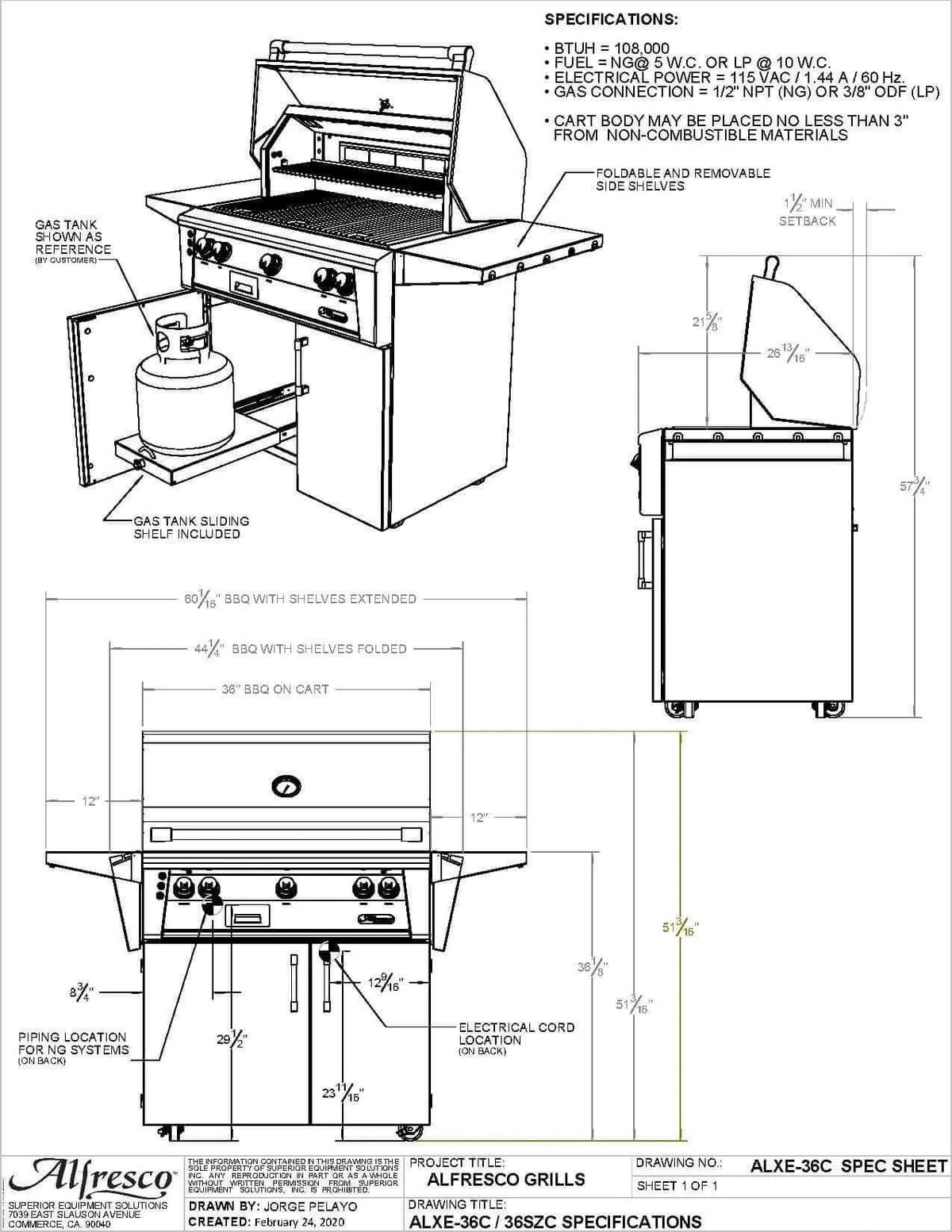 Alfresco 36" Luxury Freestanding Grill-Natural Gas