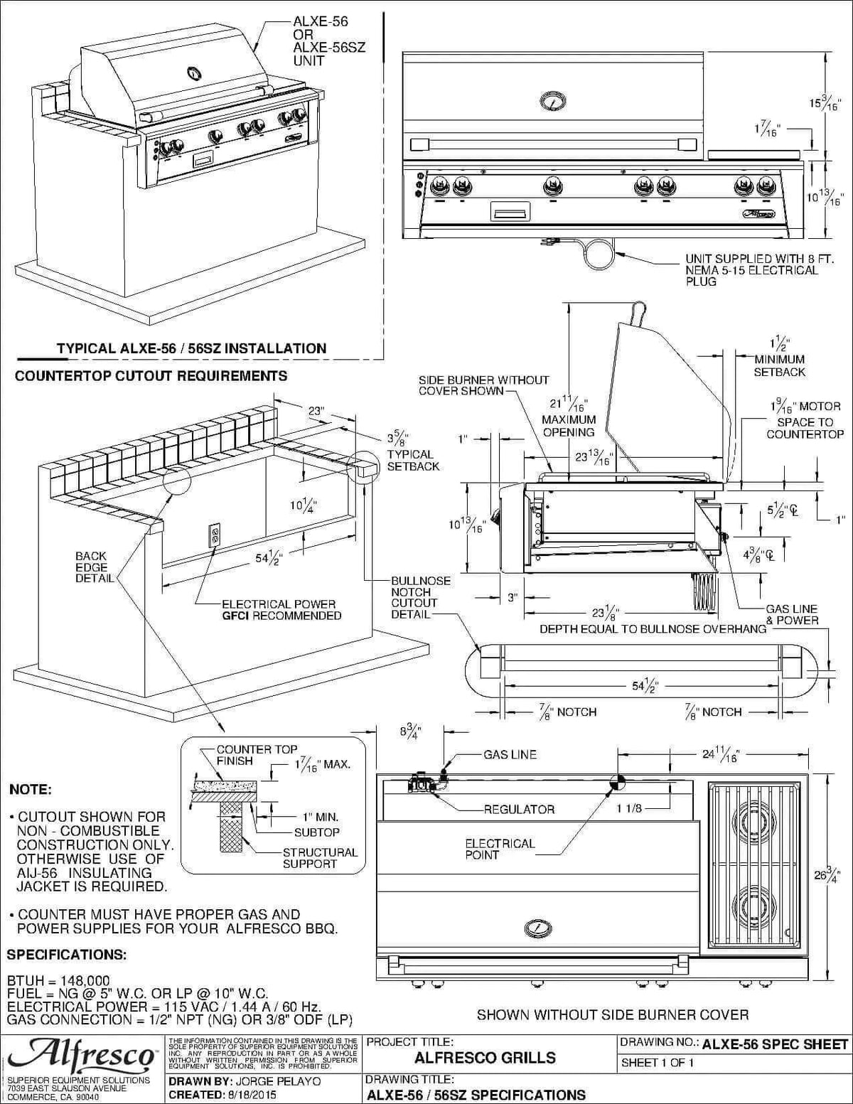 Alfresco 56" Deluxe Luxury Grill Built-In-Liquid Propane